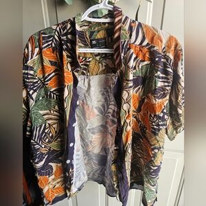 Simons Leaf Pattern Shirt in Green and Tan